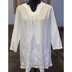 Women's Sweet Magnolia White Embroidered Long Cotton Tunic size XL